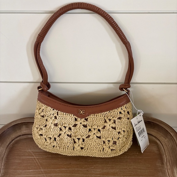 Sam Edelman Layla Floral Raffia Shoulder Bag In Tan NWT - Picture 2 of 5